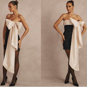 HOUSE OF CB 'Jana' Black & Ivory Bow Mini Dress NWOT